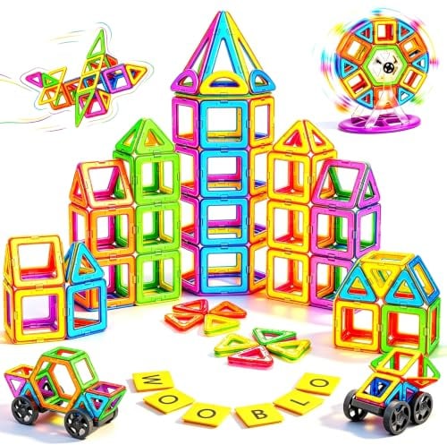 WOOBLO Magnetische Bausteine für Kinder, 136 Teile Magnetbausteine Bausatz