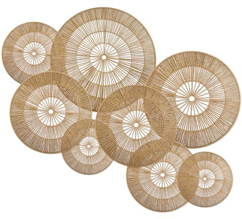 YiYa 8 Stück Boho Wanddekoration Set Geflochtene Rattan Wandkörbe Runde Handgefertigte Aufhängbare Rattan Wandkorb-Dekoration für Wohnzimmer Bauernhaus Schlafzimmer