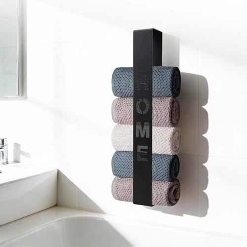 WJUAN Porte Serviette sans Percage 42 cm, Porte Serviette Mural Salle de Bain sans Perçage, Noir Support Serviettes D'invité, avec 2 Adhésif Double Face, pour Salle de Bain et Cuisine