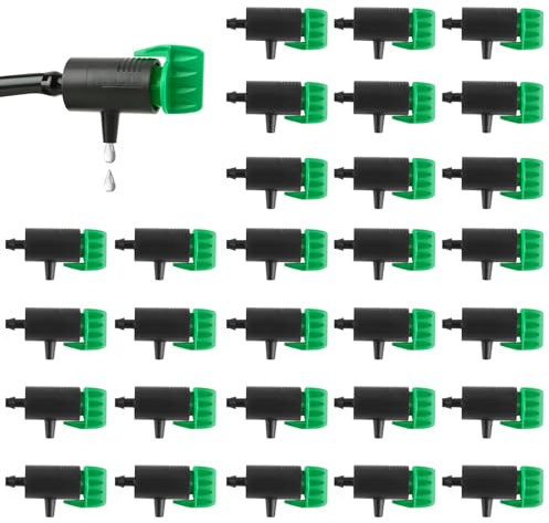 TOROKOM 30 gocciolatori regolabili per irrigazione, sistema di irrigazione a goccia adatto per tubi da 1/4, adatto per giardino, prato, piante, piante grasse e irrigazione dei fiori (verde)
