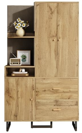 HaoChrymec Garde-Robe Compacte avec Panneaux Molletonnés, Armoire et Range-Vêtements pour Entrée et Couloir, 110×186×38 cm, MDF, Noir et Bois