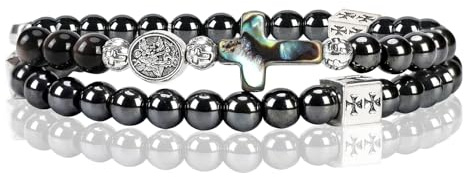 SHIEAGLELD Rosenkranzarmband, Tigerauge-Armband, Katholisches Kreuzarmband, Geeignet für Kommunion, Taufe, Messe und Bibel