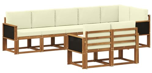 vidaXL Outdoor-Sofagarnitur mit Kissen 8 pcs Natur und Creme Polyester, Moderne Sofa für draußen, Gartenmöbel-Set, wetterfest, gemütliche Terrassen-Lounge