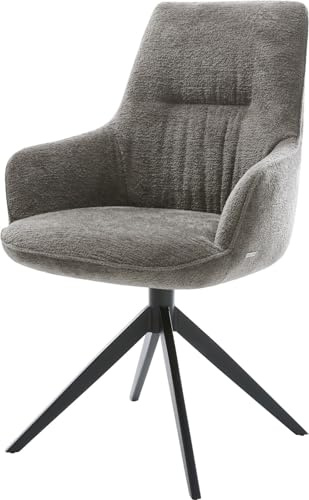 DELIFE Esszimmerstuhl Zelia-Flex mit Armlehnen Kreuzgestell breit Schwarz Bouclé Soft Schlamm 360° drehbar Wippfunktion Taschenfederkern
