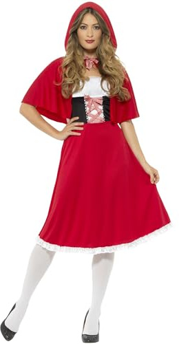 Smiffys - Damen rotkäppchen Kostüm, Kurzes Kleid und Umhang, rot Halloween