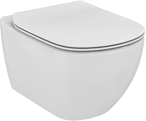 Ideal Standard - Tesi, WC sospeso Aquablade con fissaggi nascosti, Copriwater sottile con chiusura normale, Bianco