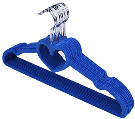 10 Stücke Starke & schlanke, leichte Kleiderbügel, Rutschfester Kleiderbügel, herzförmiger Samt, Kleiderbügel für Platzersparnis, Hemden, Hosen, Blusen, Schals, Mäntel, Kleiderständer (Blau)