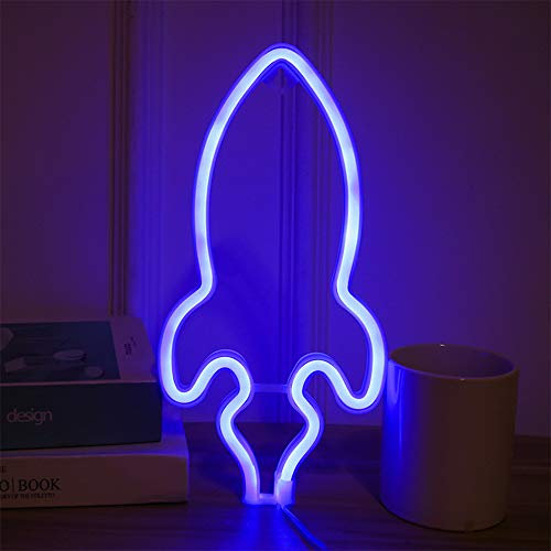 DINOWIN LED Neon Lichter Zeichen, Wand Licht Room Decor Nachtlichter Batterie und USB betrieben für Kinder Baby Zimmer Schlauch Bar Hochzeit Dekoration (Rakete-Blau)
