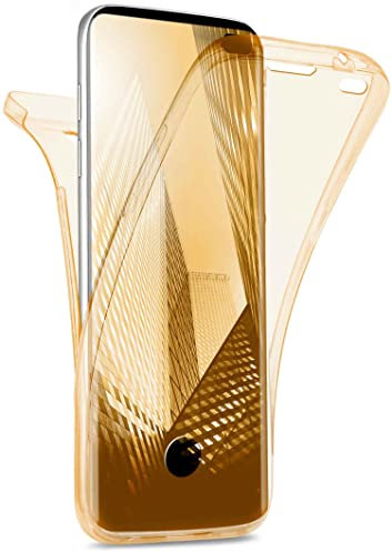 moex Double Case für Samsung Galaxy S10 Plus Hülle Silikon Transparent, 360 Grad Full Body Rundum-Schutz, Komplett Schutzhülle beidseitig, Handyhülle vorne und hinten - Gold