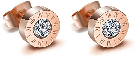 JewelryWe Römische Ziffern Ohrstecker mit Zirkonia: Rosegold Edelstahl Römische Zahlen Glitzern Gestüt Ohrringe Elegant Unisex Kristall Ohr-Piercings Ohrschmuck Geschenk für Damen Herren