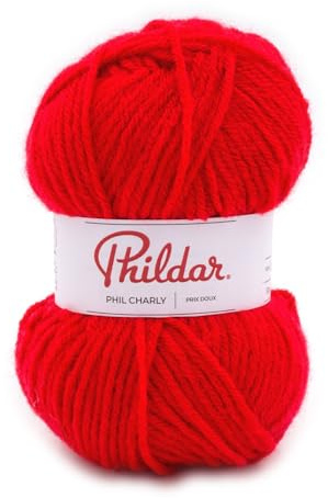 Phildar - Pelote de Laine Phil Charly - Laine à Crocheter et à Tricoter - 100% ACRYLIQUE - Aiguille n°4 - Couleur ROUGE
