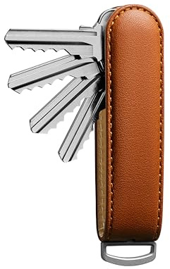 Jibbon Italian Premium Leather Key Organizer - Stylish Key Holder with Marine Grade 316 Stainless Steel, Compact EDC Keychain, Accommodates Up To 9 Keys, Including Car Keys - (TAN)