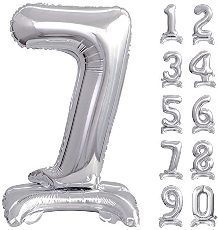GoDan Beauty&Charm Riesige Luftballons Zahlen 0-9 zum Aufstellen auf dem Tisch 74 cm Folienballon Geburtstagsluftballons Zimmer und Raumdekoration beim Geburtstag Jubiläum Jahrestag (Zahl 7 Silber)