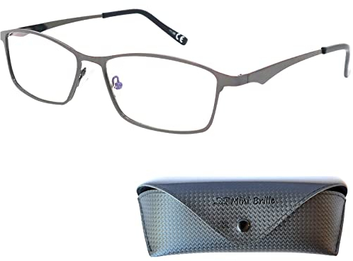 Elegante Metall Lesebrille mit rechteckigen Gläsern - mit Gratis Etui, Edelstahl Brillengestell (Graphit), Lesehilfe Herren und Damen +2.5 Dioptrien