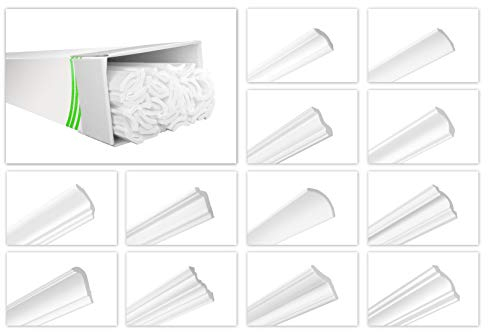 HEXIMO Deckenleisten modern XPS Styropor weiß, 2 Meter Stuckleisten Styroporleisten Zierleisten Stuck Eckleisten (20 Meter Deckenleisten ZG17)