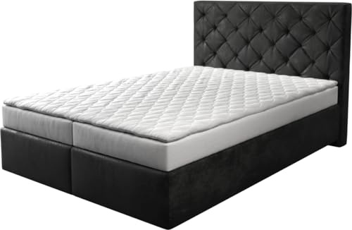 DELIFE Boxspringbett Dream-Great Mikrofaser Anthrazit Vintage 140x200 cm | mit Matratze und Topper