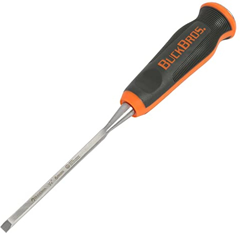 Buck Brothers 74711 Wood Chisel 1/4 Inch, For Trim, Carving, and Detail Work, Comfort Grip Handle, Resharpenable High Carbon Steel Blade, Mallet-Safe Design for Carpentry and Wood Working