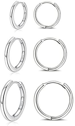 Hasnsofie Creolen Silber 925 Damen Ohrring, 3 Paare 925 Sterling Silber Kreolen Ohrring Set, Hypoallergen Klein Schlafen Knorpel Creolen Hoop Ohrringe, Kreolen Ohrringe Set in 10, 12, 14mm