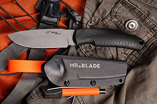 Mr. Blade Camping Messer — Seal Orange mit Feuerstahl — Exklusives Outdoor Messer aus D2 Stahl