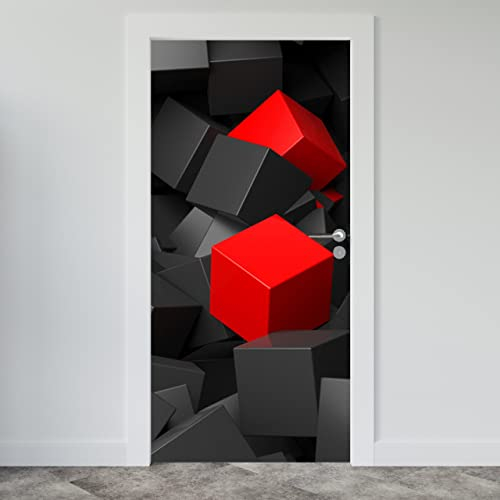 Estika Türtapete selbstklebend - Rot Würfel 3D - 95x205 cm - Einem Bogen Türposter, 3D Türaufkleber, Aufkleber PVC Folie, Klebefolie für türen, Tür tattoo, Modern decoration