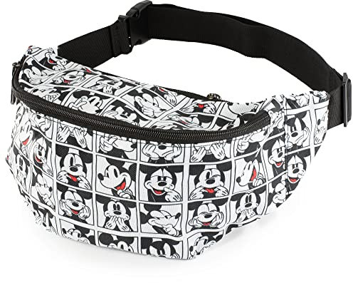 Buckle Down Disney Tasche, Bauchtasche, Mickey Mouse Expressionsblöcke, Weiß/Schwarz/Rot, Leinwand, Micky Maus