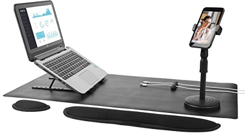 Intempo EE6800BLKSTKEU7 Home Office Accessory Set - 6 in 1 Working From Home Set Up, Includes Phone Holder, Laptop Riser, Desk Mat, 2 Wrist Supports & Cable Tidy, Desk Organiser Ideal for Video Calls
