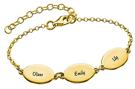 MyNameNecklace - Personalised Oval Charm Mum Bracelet with Names for Woman - Inscribe Any Name - Gift Jewellery for Her, Grandmother, Mum
