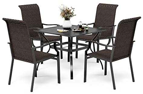 PHIVILLA Terrassenmöbel Balkonmöbel Gartenmöbel Sets Rattanstühle & Metall Gartentisch (4+1)