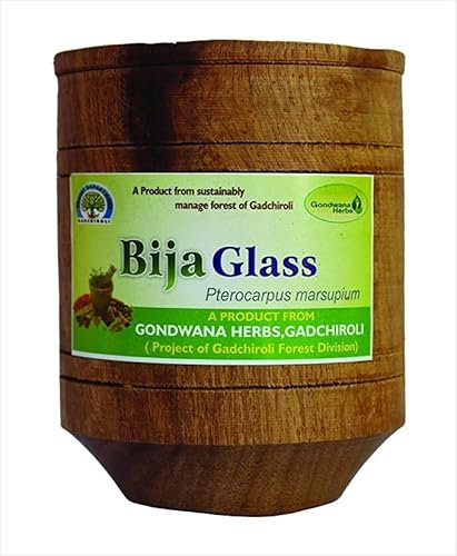 Indischer Kinobaum, Bija-Holz, Vijaysar Pterocarpus, Marsupium, Holz, Glas, ayurvedisches Detox-Glas, Kräuterglas