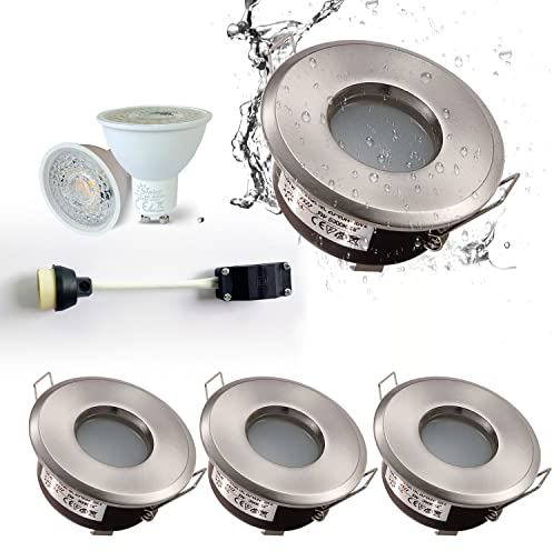 Sweier Nickelglanz Bad Einbaustrahler IP65, 5W LED Spot 230V Einbauleuchten Badezimmer,Kaltweiß 6000K Einbau Deckenspots für Badezimmer und Küche,Ausschnitt 68 mm Satz von 4