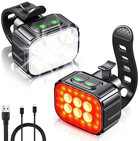 CIRYCASE Lumiere Velo avec Spot et Faisceau d'Inondation, Rechargeable par USB Lampe Vélo LED Étanche IP65, 2 x 4 + 2 x 6 Modes de Luminosité Eclairage Velo Avant et Arrière pour Cyclysme VTT
