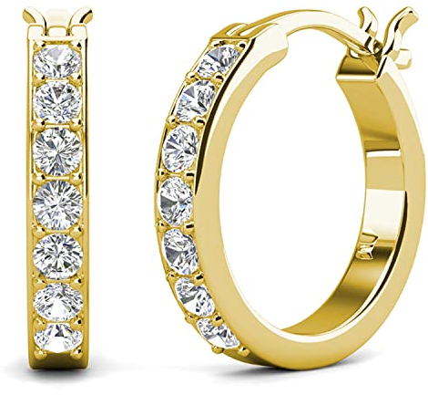 Hoop Loop Earrings for Women18K Yellow Gold with Sparkling Element Crystal with Jewellery Box for Women Wife Mother Daughter (EU-HOOP7-GOLD)