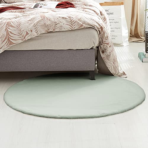 Teppich Wölkchen Fell Rund, Fellteppich Rund, Kunstfell Teppich Waschbar, Hasenfell, Kaninchenfell - Flauschiger Teppich Wohnzimmer, Bettvorleger Schlafzimmer - Grün - Rund 200cm