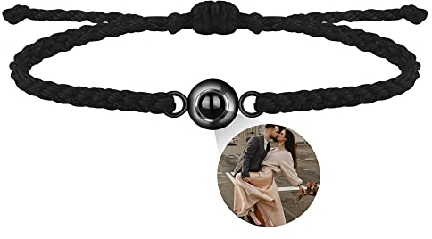 Benutzerdefinierte Foto-Armband für Männer Frauen Personalisierte Bild Projektion Armband Kreis Foto Armbänder mit Bild im Inneren Einstellbar Geflochtene Armbands für Mädchen Jungen