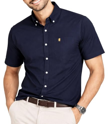 Mens Short Sleeve Oxford Shirt Plain or Stripe,Classic Fit,Button Down Collar & Pocket. Holiday Apparel Leisure Shirts. By Janeo British Apparel.