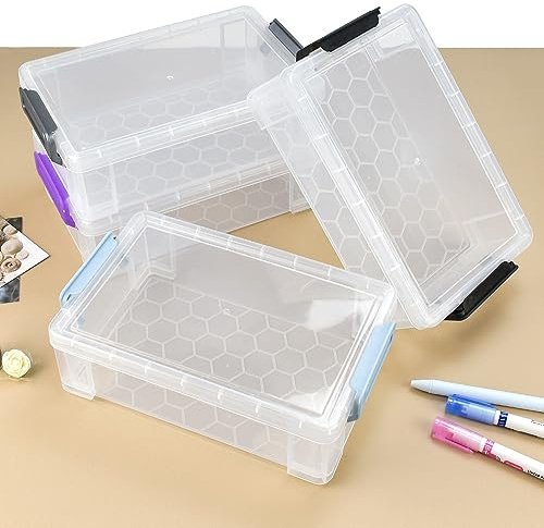 LANSKYLAN 4 PCS Caja de Lápices Plástico Estuche de Lápices Cajas de Plastico Apilables Caja Organizador de Escritorio Cajas Organizadoras para Pinceles Suministros Escolares Oficina (21 * 14 * 7cm)