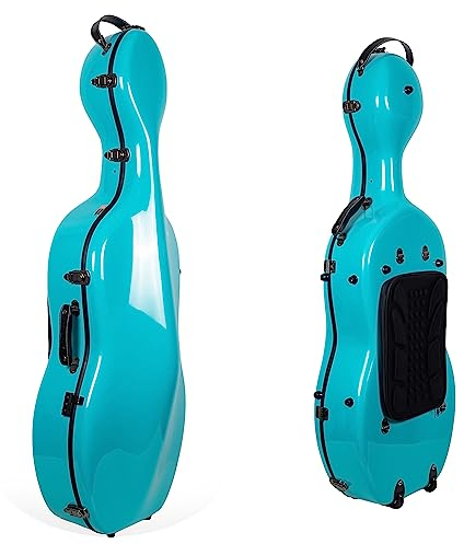 Crossrock CRF2020CEFMB Cellokoffer - Mintblau - Fiberglas - Mit Rädern - Passt für 4/4 Cello - Gepolsterte Musiktasche - 3 Griffe - Abnehmbare Schultergurte - Zahlenschloss