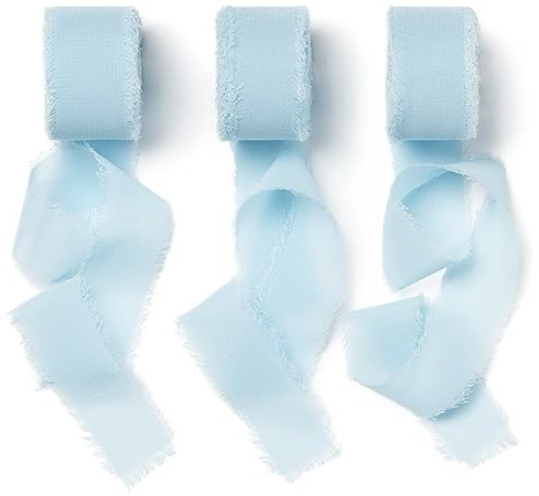 AOKSUNOVA Schleifenband Blau 18,9 m x 25 mm Blau Stoffband Chiffonband Hellblau Geschenkband Breit Fransenband