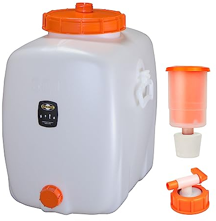 Mostfass 60 Liter mit Auslaufhahn NW 10 und Gärspund, Gärfass (60 L oval) für Most, Wein, Cider, Säfte, Getränke, Fass Getränkefass lebensmittelecht, Kunststoff Gärbehälter Behälter