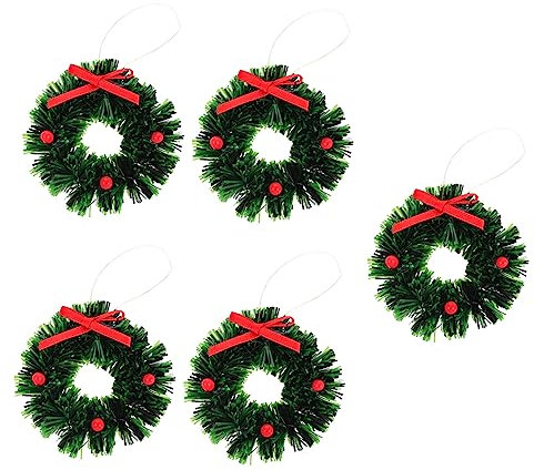 Garneck Miniatur Weihnachtskranz 5 Stück Kleiner Kranz Dekoration Ca 4cm Durchmesser Selbstgemacht Puppenhaus Zubehör Miniatur Adventskranz Weihnachtsdeko