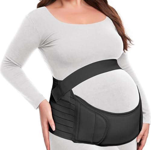 MAMODY Ceinture de Grossesse, Ceinture Grossesse Femme Enceinte, Maternité et Post Accouchement Bande De Ventre – soulage les douleurs du dos, du bassin et de la hanche (Noir, L)