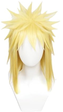 Anime Namikaze Minato Cosplay Perücke, Gelbe Flauschige Haar Perücken Rollenspiel Perücken, Für Halloween Karneval Kostüm Party Mit Perücke Cap