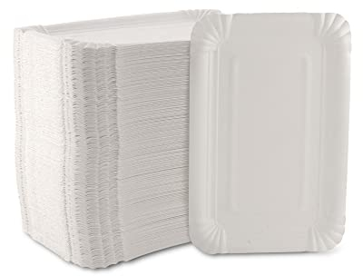 Ecocleo® Eco PAPPTELLER weiß | 250 Stück | Einweg Eckig Teller 11x17,5cm | Teller weiß, Pappteller stabil | Partygeschirr, Kuchenteller | Einwegteller aus Pappe recycelbar | EU Made
