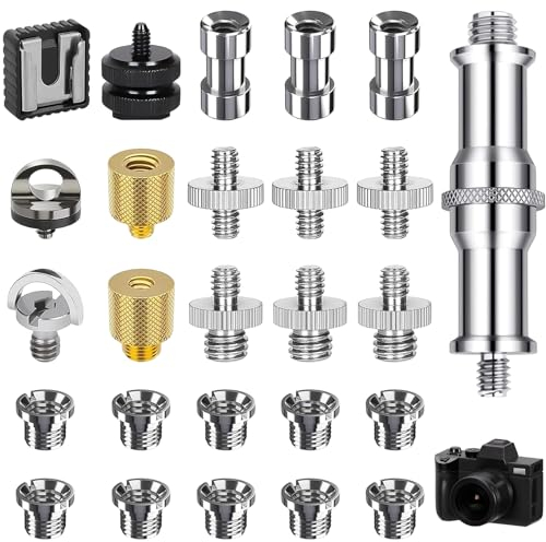 Nizirioo 26 Stück Kamera Schraube: 1/4 auf 3/8 Gewindeschraube Kamera Schrauben Adapter Set Zollschrauben Kamera Stativgewinde, Edelstahl Material, für Stativ, Einbeinstativ, Kugelkopf