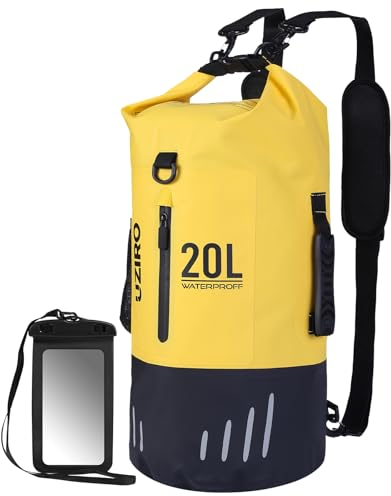 UZIRO Wasserdichter Packsack 20L, Dry Bag Rucksack, Wasserdichter Rucksack, wasserdichte Tasche, Seesack Wasserdicht, Waterproof Bag, Wasserfeste Tasche (Gelb)
