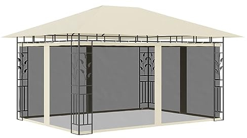 Gecheer Cenador con mosquitera, 4 x 3 x , color crema, 180 g/m², carpa de exterior, pabellón de jardín, carpa para fiestas, cenador para barbacoa