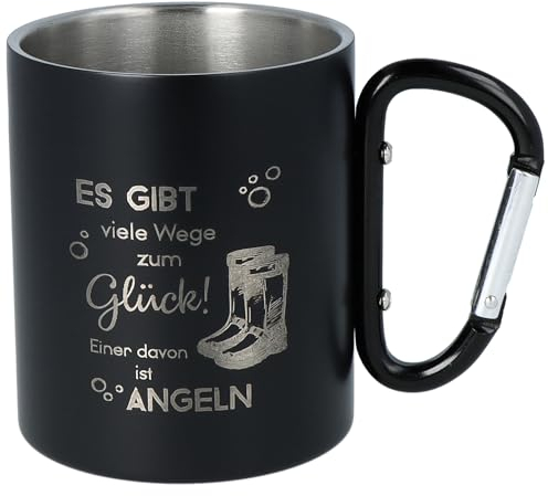 Spruchreif | Doppelwandige Edelstahltasse mit Karabinerhaken und hochwertiger Gravur | Outdoor-Genuss pur | Geschenk für Angelfreunde | Anglergeschenk | Angeln