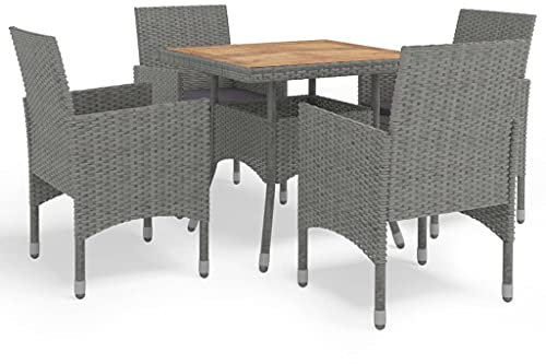 MNISDFL Möbelsets Terrassenmöbel Lounge Gartenmöbel Set 5-TLG. Garten-Essgruppe Grau Poly Rattan und Akazienholz