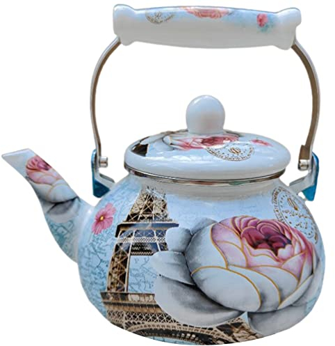 Bollitore per il tè smaltato Teiera con fiori vintage Bollitore per acqua calda floreale retrò Bollitore per acqua bollente smaltato Bollitore per caffè per fornelli domestici Teiera vintage da 2,5