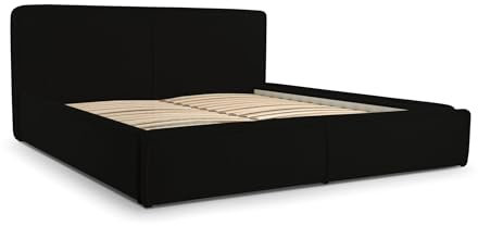 mb-moebel MOEBLO Polsterbett Bett 04 – Doppelbett mit Cord Bezug, Kopfstütze, gepolstertes Kopfteil, Rahmenbettgestell, Bettkasten und Lattenrost - (Schwarz, 180x200)